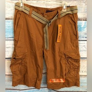 WEAR FIRST Men’s Cargo Shorts Belted 6 Pockets Rust Brown Stretch Size 30